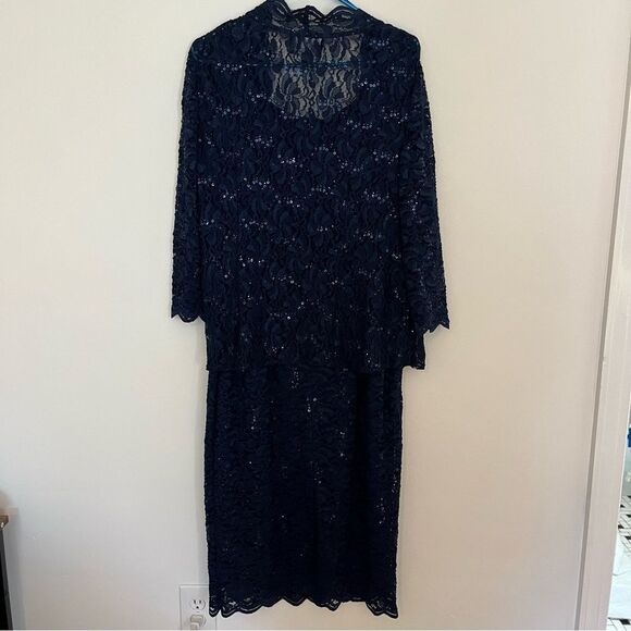 Alex Evenings Navy Blue Lace Sequin Midi Wedding Guest Dress and Jacket Size 14 - Picture 13 of 16
